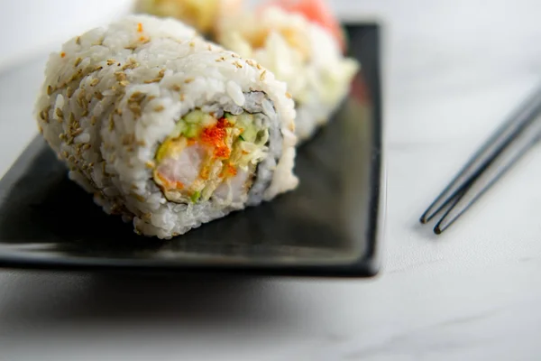 Fresh Shrimp Tempura Sushi Roll Wasabi Ginger — Stock Photo, Image