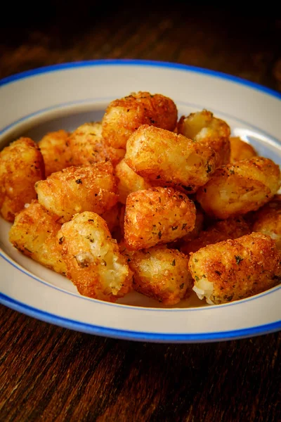 Bowl Fresh Crispy Potato Tater Tots Rustic Table — Stock Photo, Image