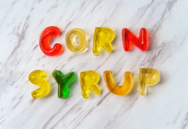 Bermacam Macam Permen Karet Mengeja Kata Kata Corn Syrup — Stok Foto