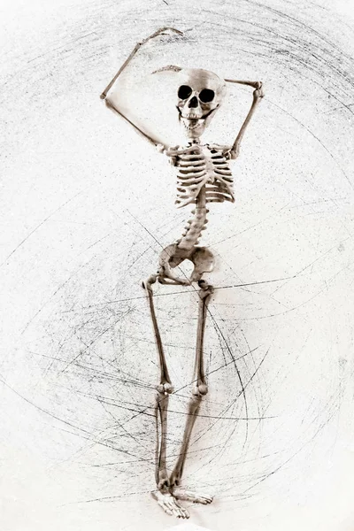 Silly Bailando Esqueleto Médico Grunge Vintage Fondo —  Fotos de Stock