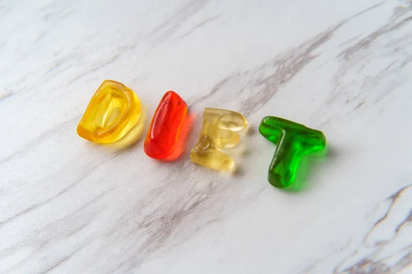 Surtido Colorido Caramelo Gomoso Letras Deletrear Palabra Dieta — Foto de Stock