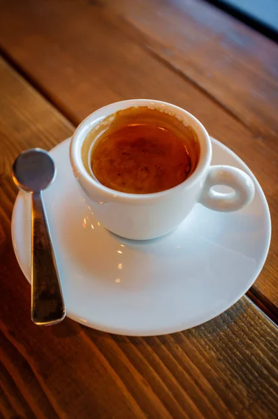 Rustik Sıcak Kahve Klasik Espresso Stil Için Sabah Şunu — Stok fotoğraf