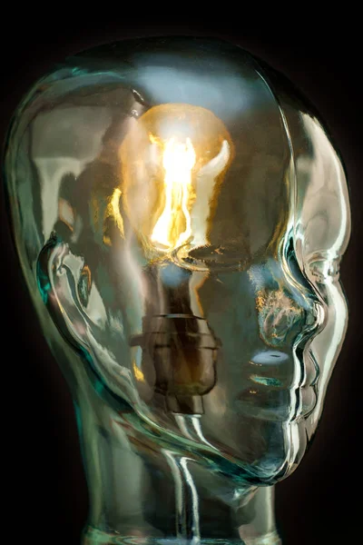 Bright Lightbulb Glass Head Creative Thoughts Ideas Concept — Stock Photo, Image