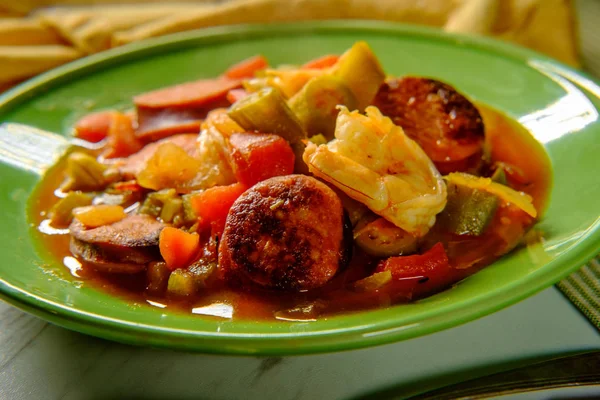 Spicy New Orleans Shrimp Andouille Sausage Gumbo — Stock Photo, Image