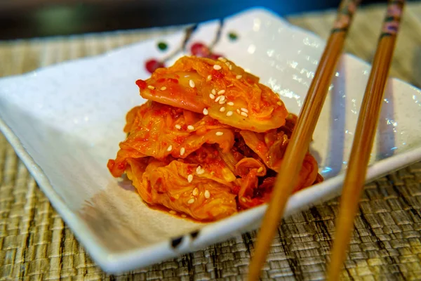 Bowl Spicy Korean Kimchi Gochugaru Chili Pepper — Stock Photo, Image