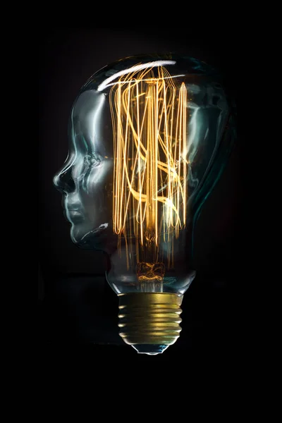 Edison Λάμπα Γυάλινο Κεφάλι Για Δημιουργικές Σκέψεις Και Ιδέες Έννοια — Φωτογραφία Αρχείου