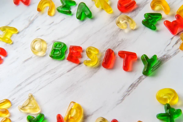 Válogatott Színes Nyúlós Candy Betűk Varázslat Szót Elhízás — Stock Fotó