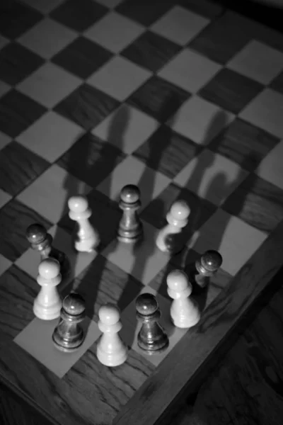 Chess Pawns Working Together United Shadow Forms Kings Crown — Stock Photo, Image