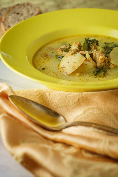 Salchicha Col Rizada Zuppa Toscana Sopa Cremosa Italiana —  Fotos de Stock