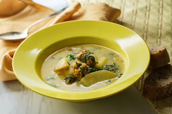 Sausage Kale Zuppa Toscana Italian Creamy Soup — Stock Photo, Image