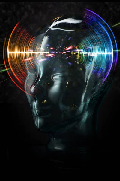 Telepathic Brainwaves Robotic Head Artificial Intelligence Concept — Stock Photo, Image