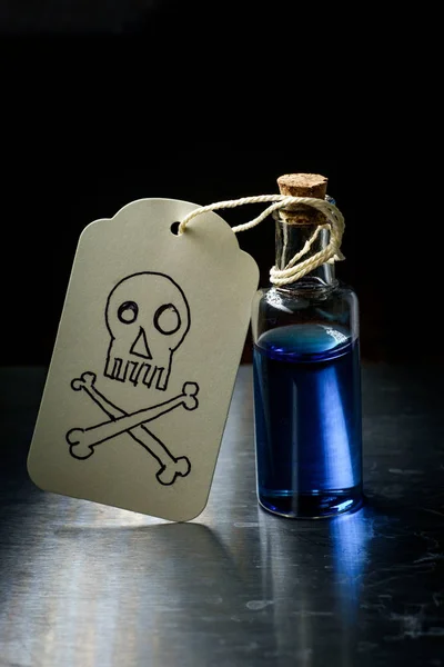 Skull Crossbones Paper Tag Labels Bottle Poison — Stock Photo, Image