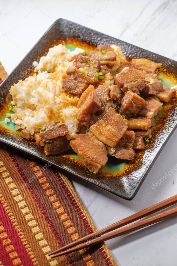 Authentic Korean stir-fried pork belly bokkeum bap