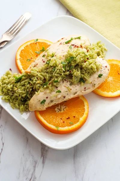 Orange Chicken Green Rice — Stock Photo, Image