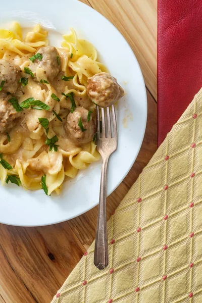 Swedish Meatballs Gravy Noodles — Stock Photo, Image