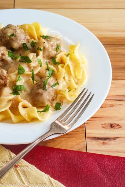 Swedish Meatballs Gravy Noodles — Stock Photo, Image