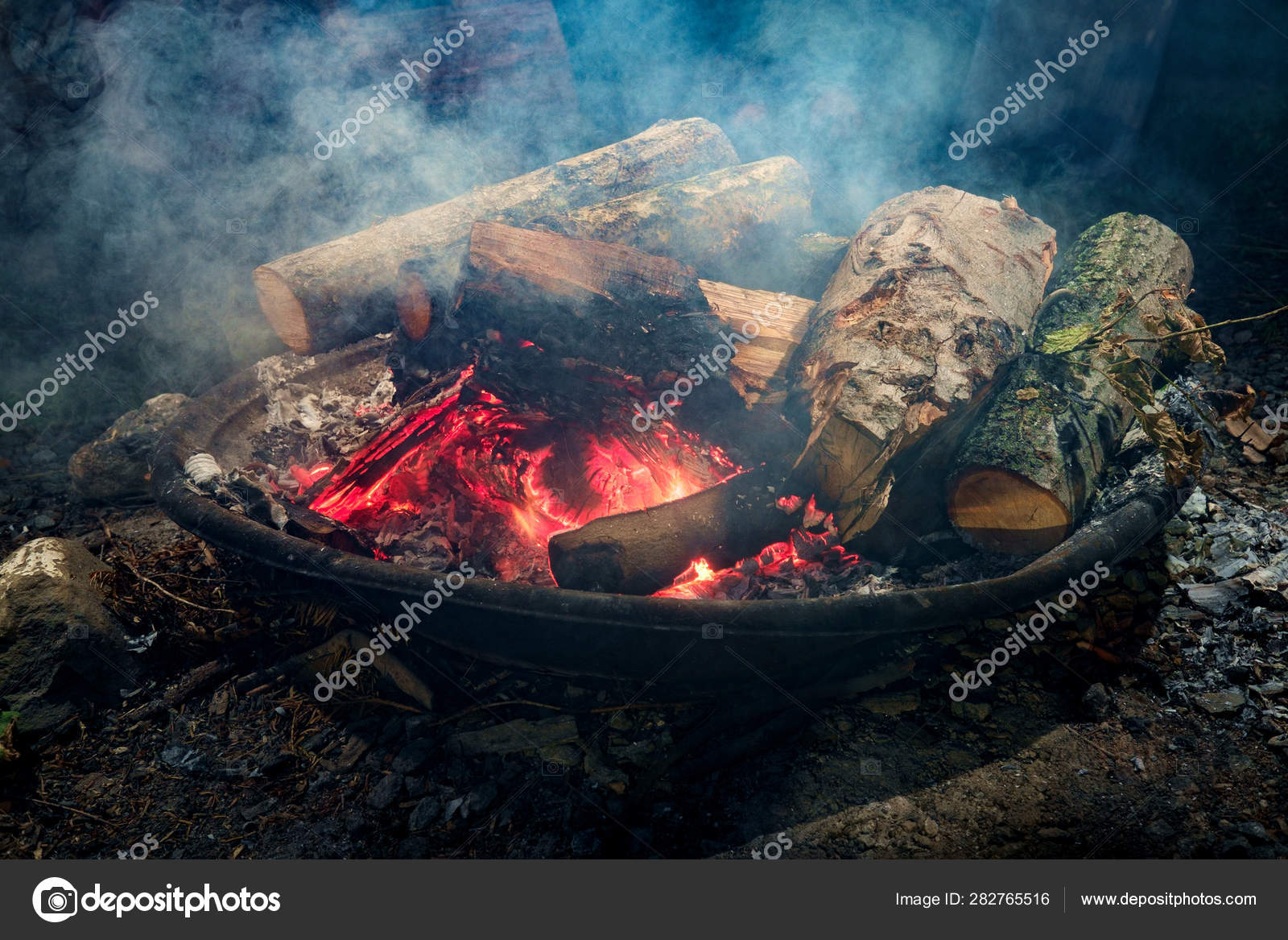 Summer Camp Fire Pit Stock Photo C Ezumeimages 282765516