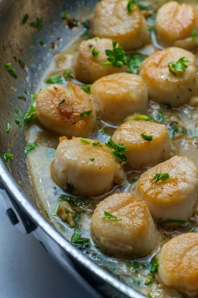 Seared Portuguese Garlic Scallops — Stock Photo, Image