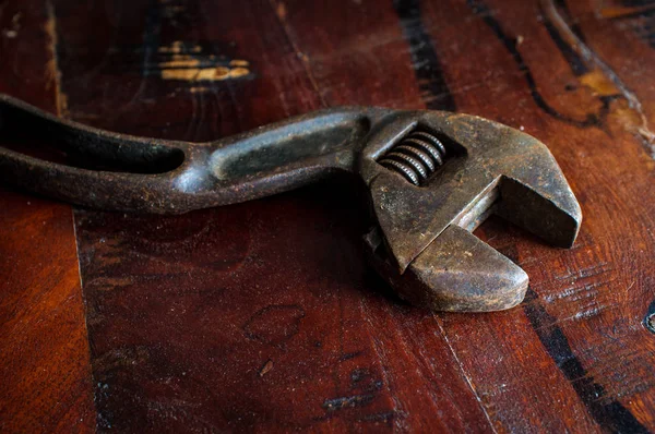 Old Rusty Adjustable Wrench — Stock Photo, Image