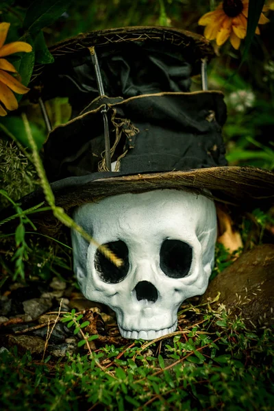 怖いハロウィーンの頭蓋骨トップハット — ストック写真