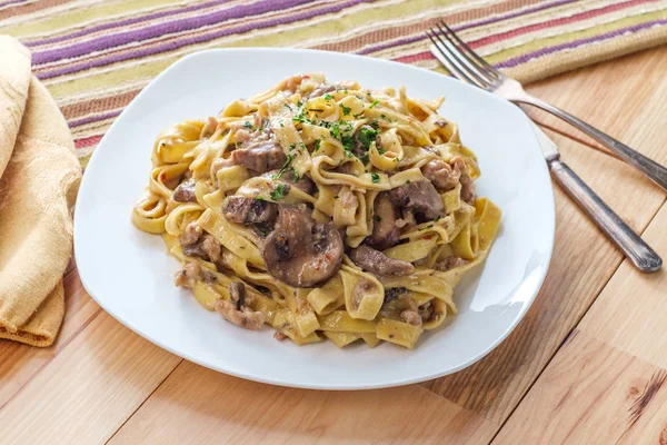 Beef Mushroom Sausage Stroganoff — Stock Photo, Image