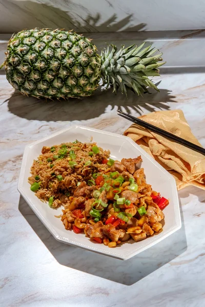 Asian cashew pineapple chicken with plain fried rice