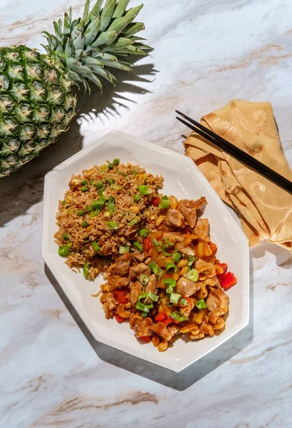 Asian cashew pineapple chicken with plain fried rice