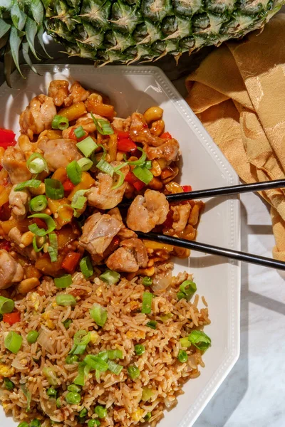 Asian cashew pineapple chicken with plain fried rice