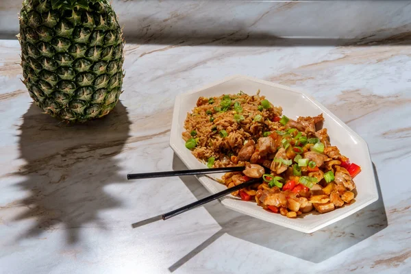 Asian cashew pineapple chicken with plain fried rice