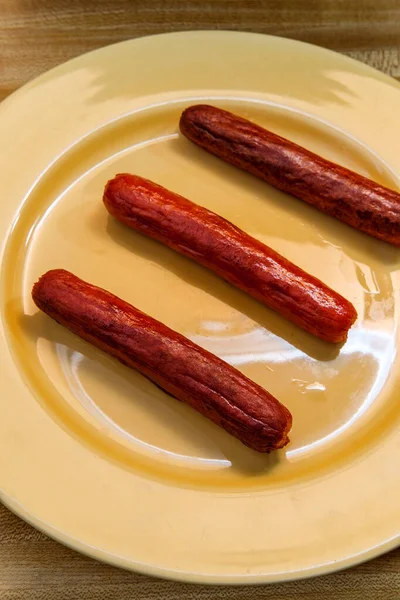 Plain Cooked American Hot Dogs Yellow Plate — Stock Photo, Image