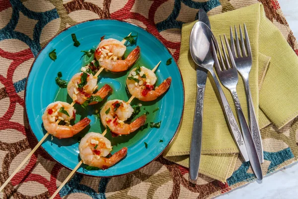 Portugál Gambas Ajillo Fokhagymás Garnélarák Nyárson — Stock Fotó