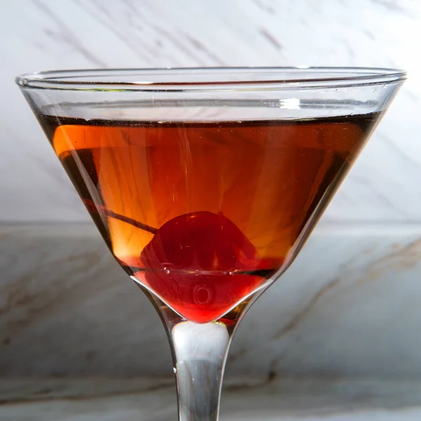 Old Fashioned Whiskey Cocktail Maraschino Cherry Garnish — Stock Photo, Image