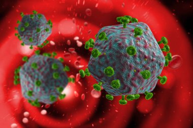 Tıp bilimi geçmişi için HIV Aids virüs hücreleri 3 boyutlu illüstrasyon