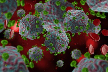 Tıp bilimi geçmişi için HIV Aids virüs hücreleri 3 boyutlu illüstrasyon