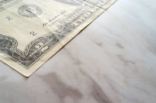 Closeup Macro Rare Two Dollar Bill Marble Table — Stock Photo, Image