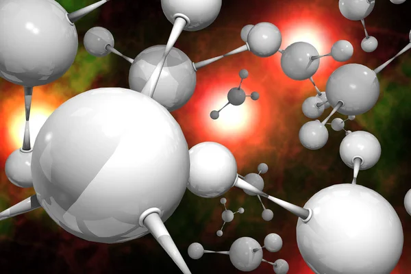 Detail Barevné Atomové Částice Pozadí Věda Ilustrace — Stock fotografie