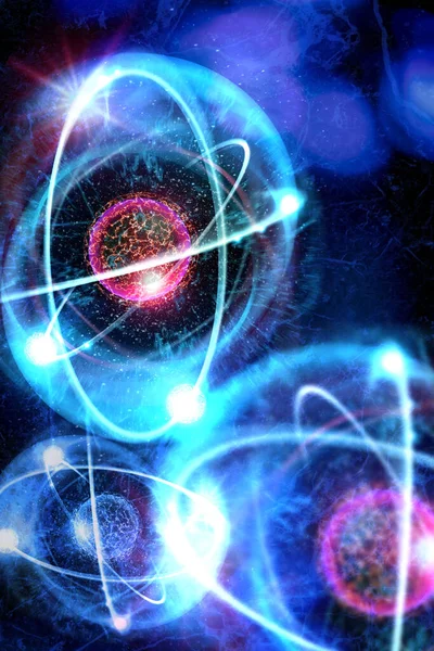 Close Fundo Partículas Atômicas Coloridas Ciência Ilustração — Fotografia de Stock