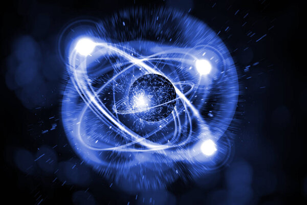 Close up of colorful atomic particle background science 3D illustration