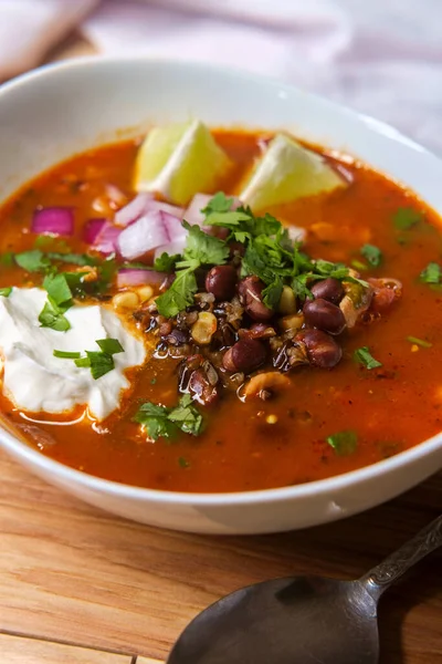 Soupe Riz Sauvage Aztèque Sud Américaine Chaude Crème Fraîche Aux — Photo