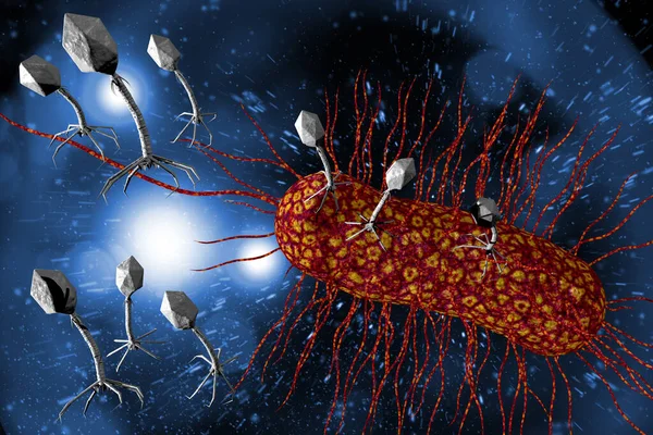 Close Bacteriofaag Virus Aanvallen Bacteriecellen Illustratie — Stockfoto