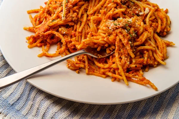 Autêntico Jantar Italiano Espaguete Ragu Alla Bolonhesa — Fotografia de Stock