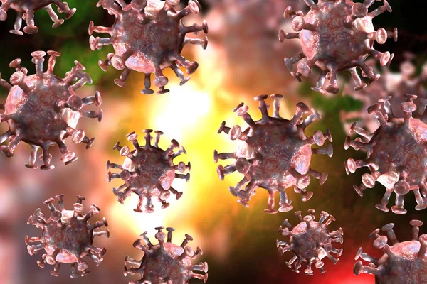 Closeup Flutuante Perigoso Rosa Coronavírus Células Ilustração — Fotografia de Stock