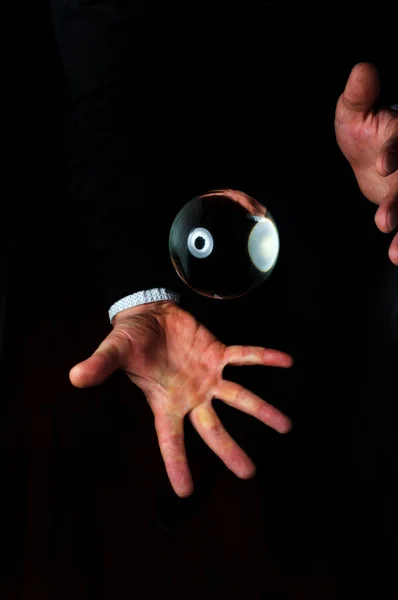 Holding Magic Crystal Ball Fortune Teller Business Background — Stock Photo, Image