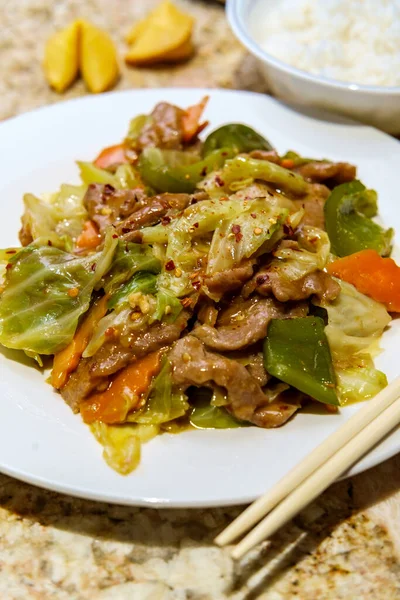 Chinese Cuisine Double Cooked Pork Cabbage — Stock Photo, Image