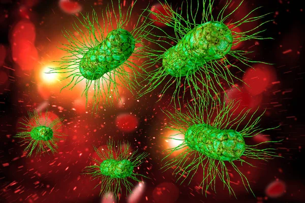 大肠杆菌 Escherichia Coli 也被称为生态细菌健康科学概念3D说明 — 图库照片