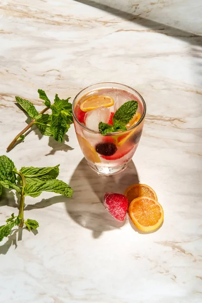 Strawberry Lemon Cherry Infused Fruit Water Mint — Stock Photo, Image
