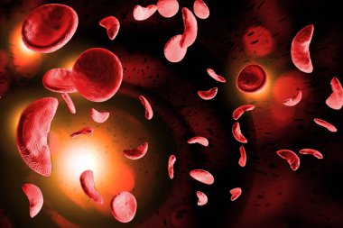 Orak hücre anemi hastalığı (SCD) kan hücreleri 3 boyutlu illüstrasyon
