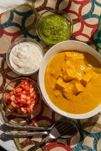 Ινδικό Paneer Makhani Χορτοφαγικό Τυρί Σάλτσα Masala Βούτυρο Ρύζι Μπασμάτι — Φωτογραφία Αρχείου