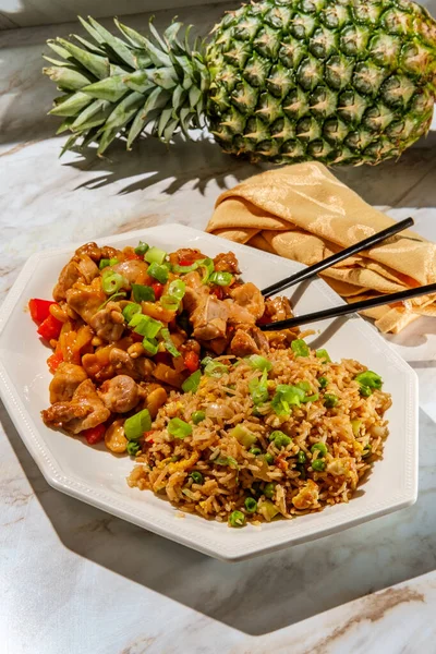 Asian cashew pineapple chicken with plain fried rice