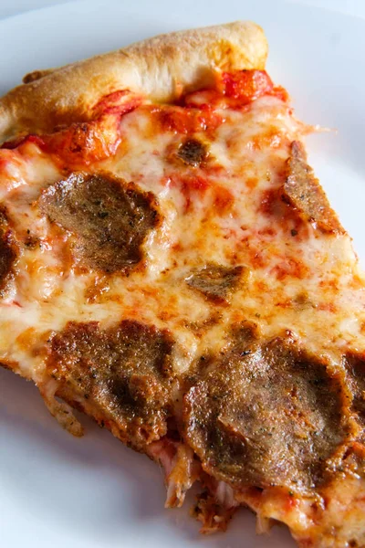 New York Style Slice Pizza Sliced Meatball Topping — Stock Photo, Image